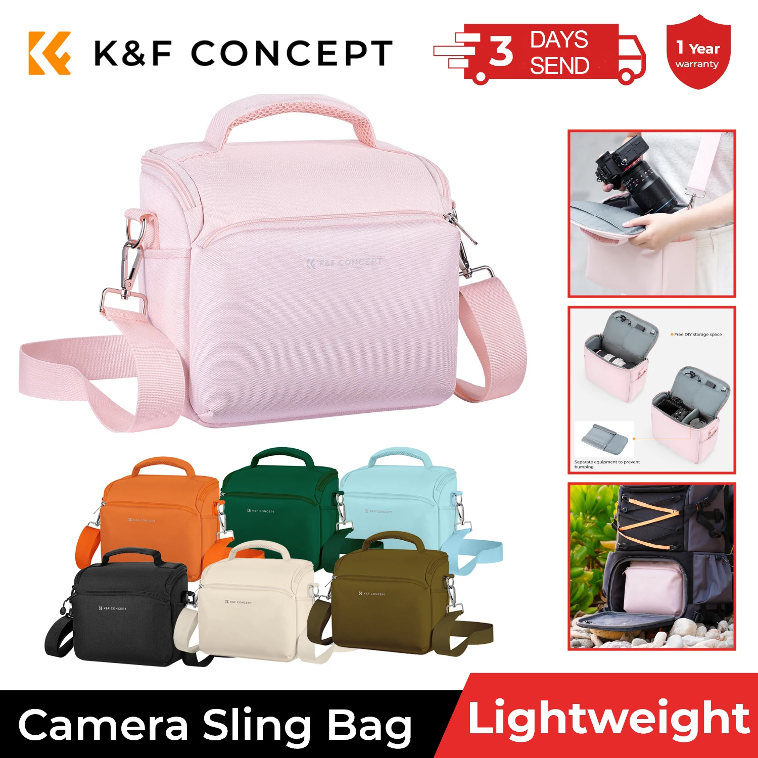 Torba na ramię K&F CONCEPT, wodoodporna torba na aparat, plecak na ramię, futerały na lustrzanki DSLR/SLR, torby fotograficzne na zewnątrz dla Nikon Canon