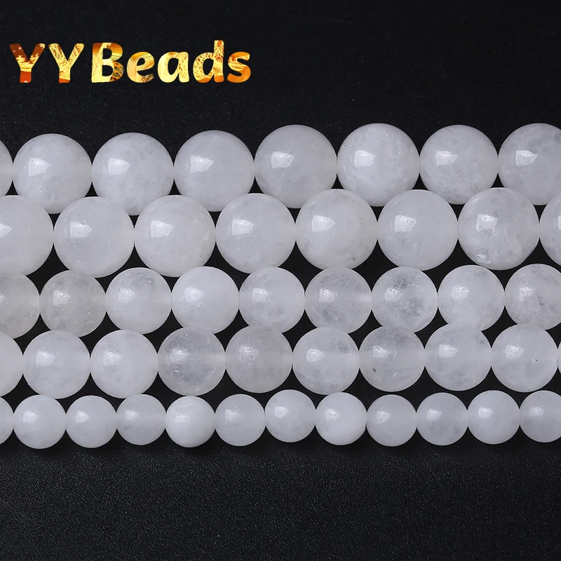 Wholesale White Jades Chalcedony Beads Natural Stone Round Loose Beads For Jewelry Making DIY Bracelet 4 6 8 10 12 14mm 15