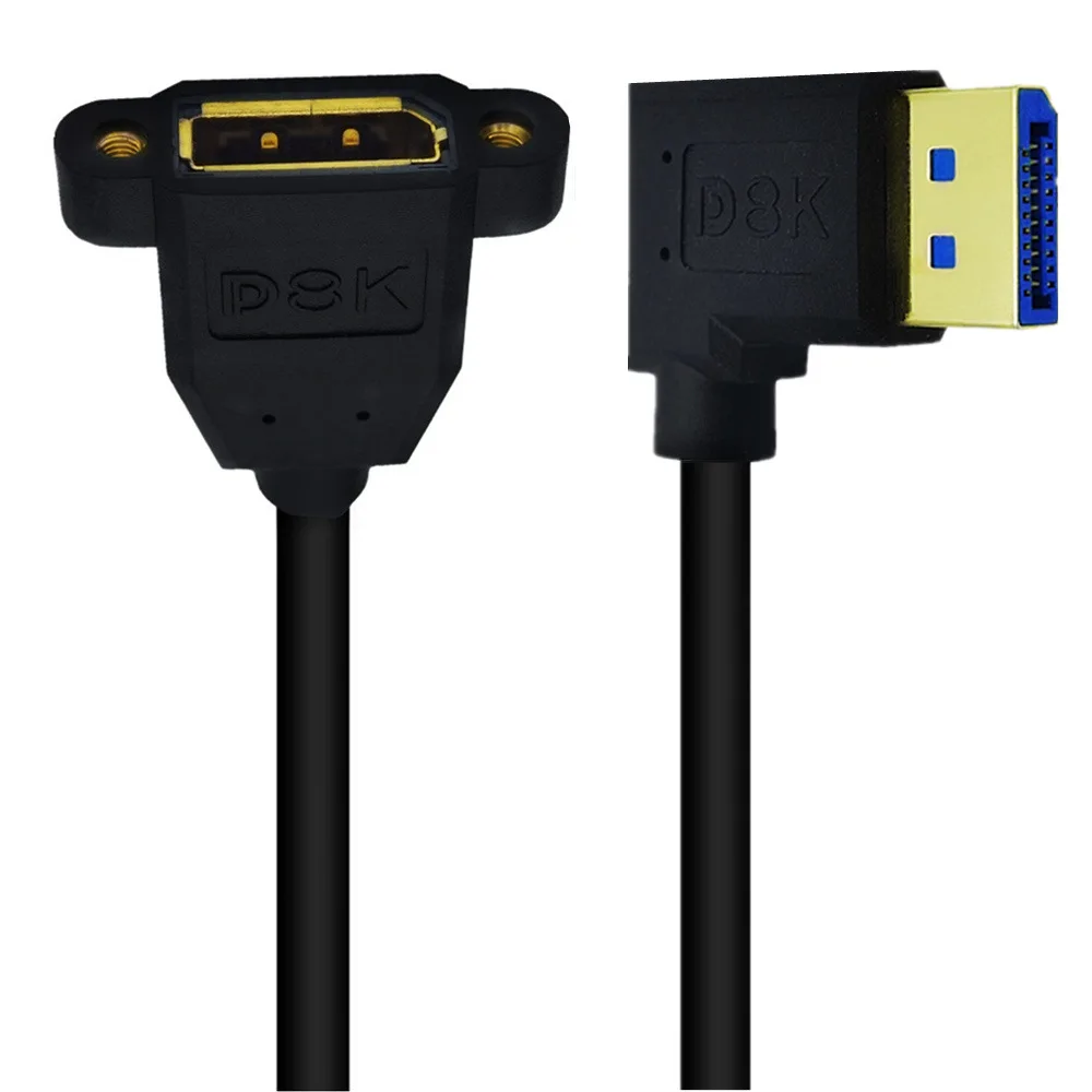 Prostokątny Displayport 1.4 przedłużacz 90 stopni DP 8K/60Hz 4k/144Hz DP męski do żeński Port wyświetlacza 32.4Gbps 15cm