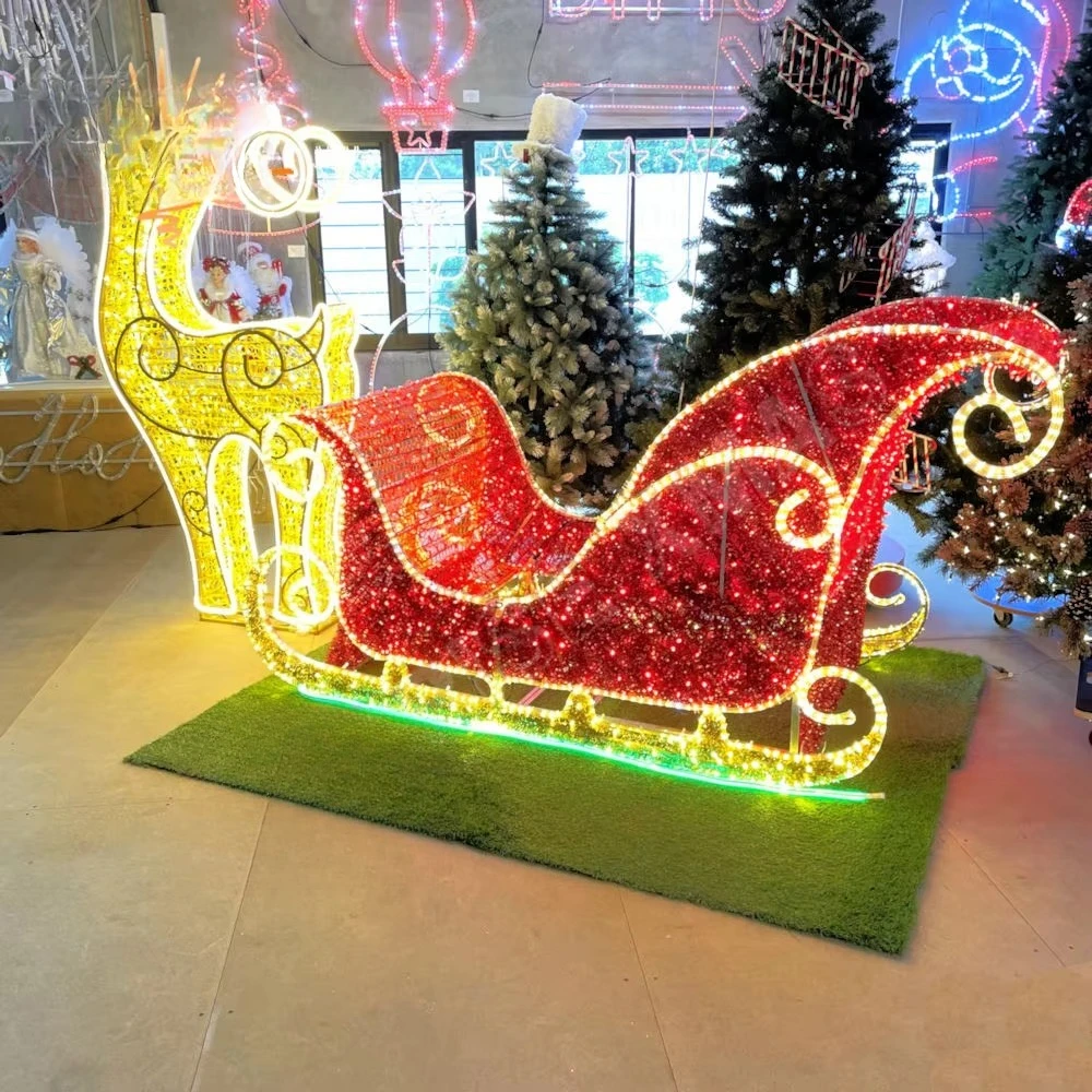 Themed Light Emitting Diode Sled Outdoor Holiday Garden Decor with Warm White Light Large Outdoor Light Emitting Diode Sled