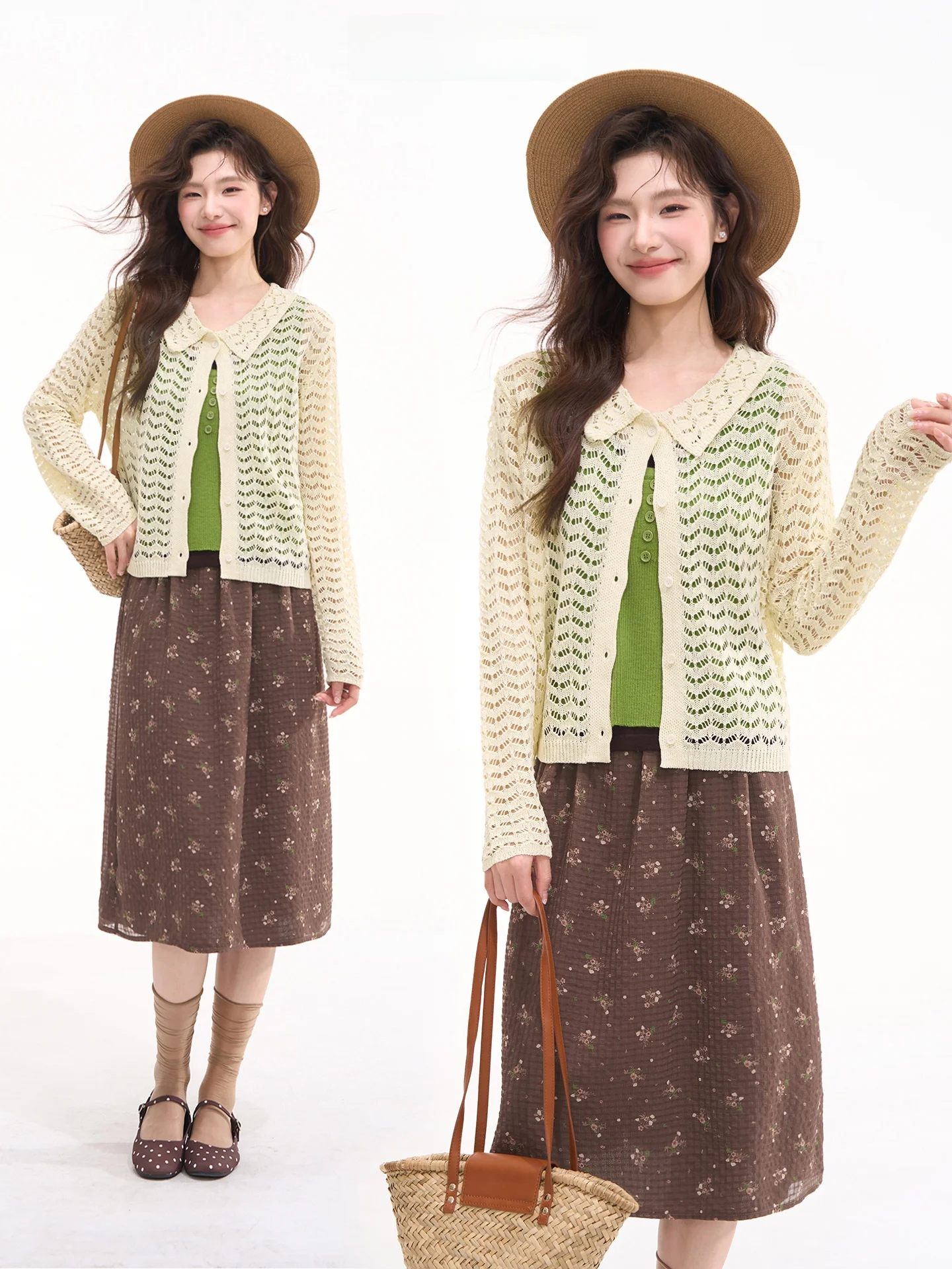 

Romantic Knitted Long Sleeve Hollow out Hook Flower Women's Top Spring Summer Fashionable Casual Style Airy Breathable Material