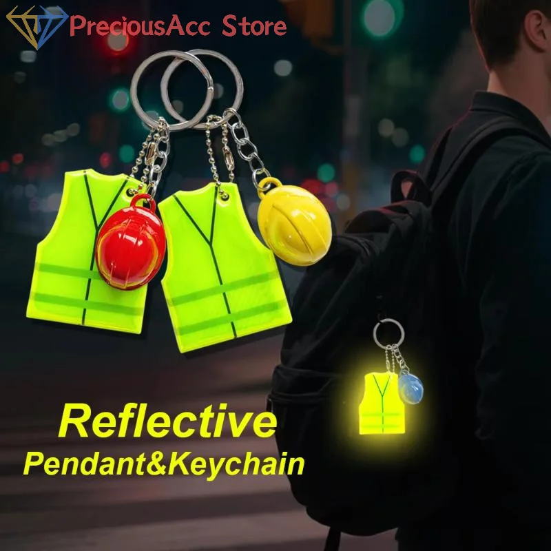 Reflective Safety Helmet Vest Keychain Pendant For Night Travel Backpack Luggage Accessory