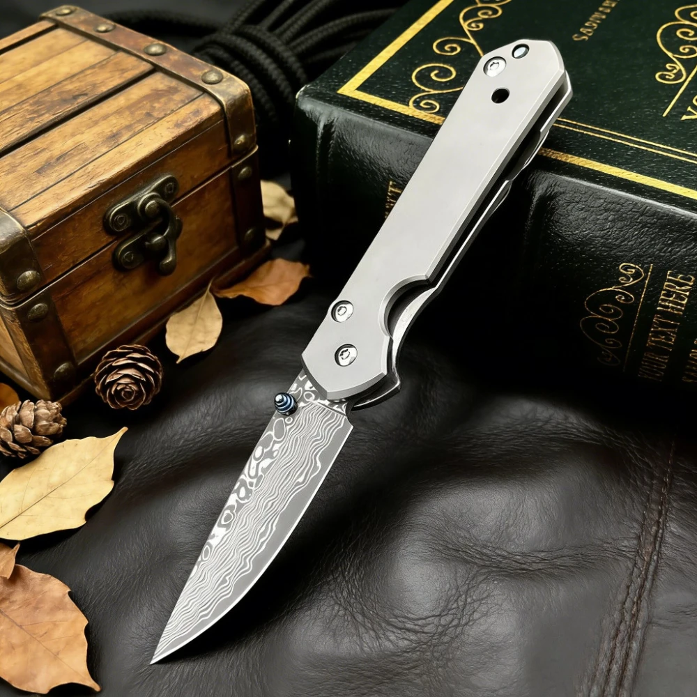 

Hot Sale High Quality Damascus Small Folding Titanium Handle Carry Fishing Camping Knife EDC Jungle Cutting Outdoor Knife