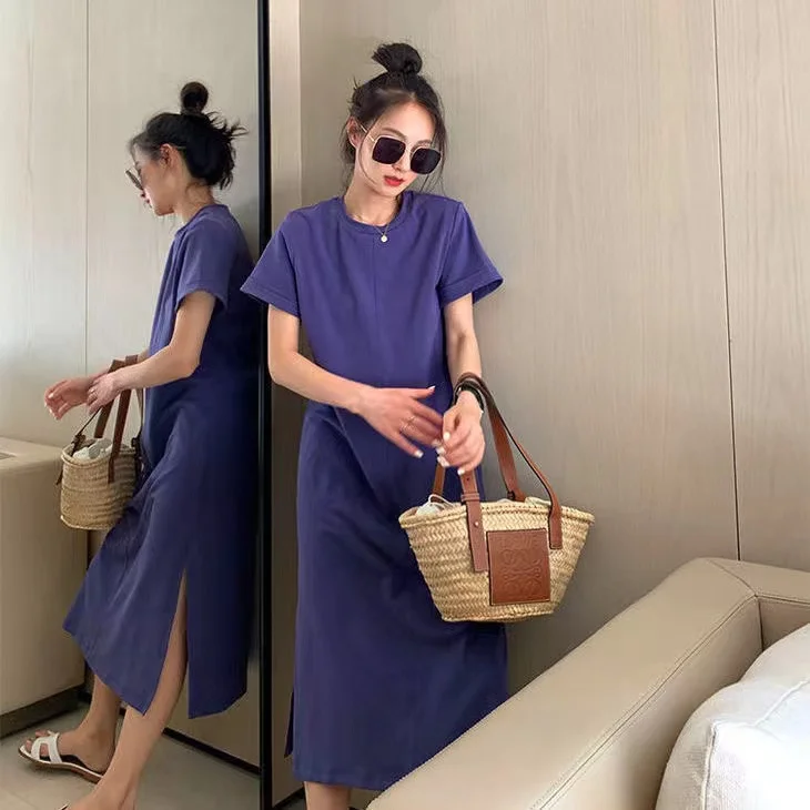 2022 Summer Casual Long T-Shirt Skirt Pajamas Girl's Backless Loose Oversized Short-sleeved Women's Long Dresses 45-150kgs