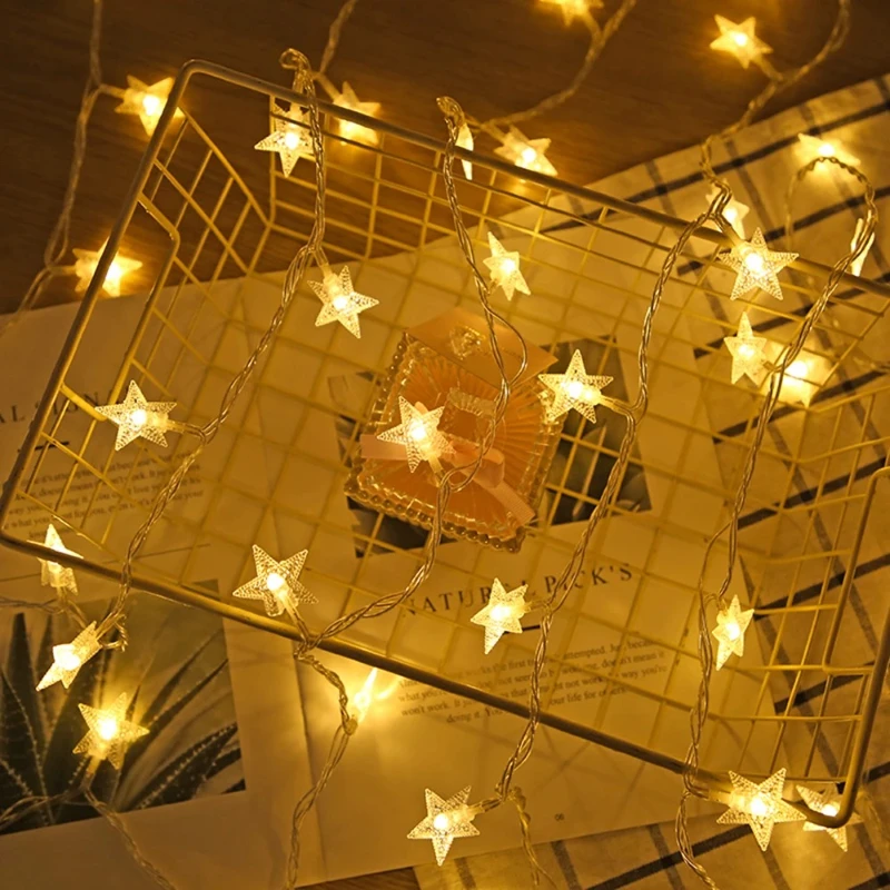 Guirnaldas de luces LED con forma de estrella, cadena de luces para exteriores, guirnalda de bombillas, luces para fiesta, hogar, boda, terraza, jardín, decoración navideña
