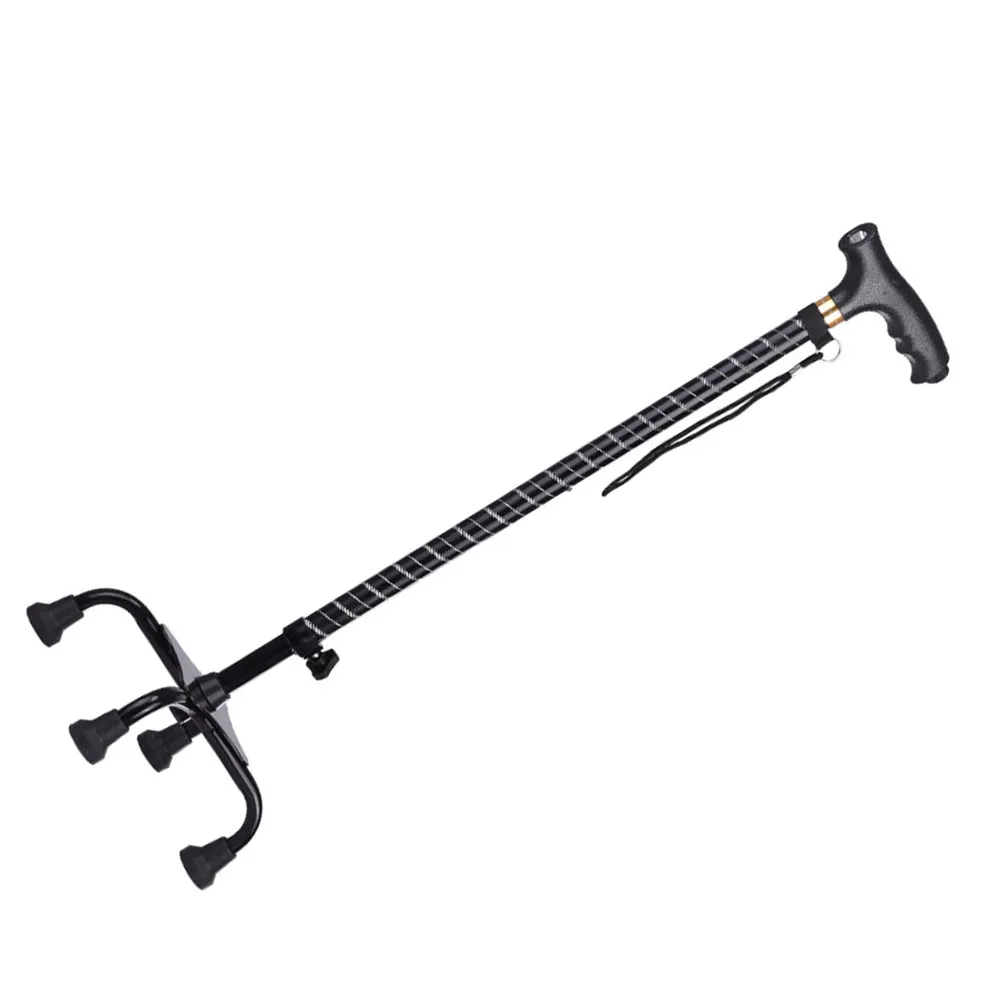 

1Pcs Anti-Slip Cane Retractable Aluminum Alloy Non-Slip Base Quad Cane with Night Light for Seniors Foldable Design Black