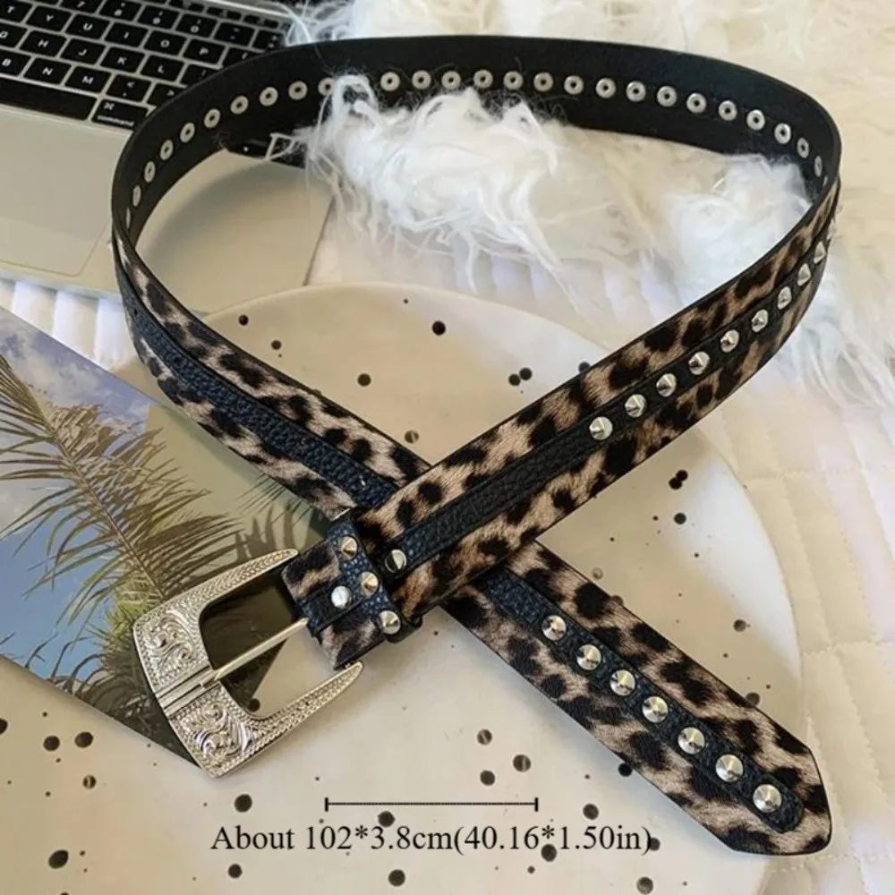 Универсальный винтажный женский ремень с леопардовым узором и заклепками, кожаный пояс, готическое платье Y2k, джинсовый ремень, украшение на талию