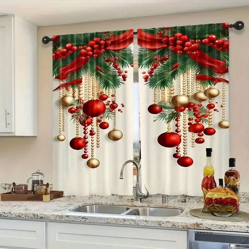 قطعتان من ستائر عيد الميلاد المطبوعة، ستائر كيس عمود 42*84، غرفة النوم وغرفة المعيشة، ديكور المنزل، ديكور الغرفة #4