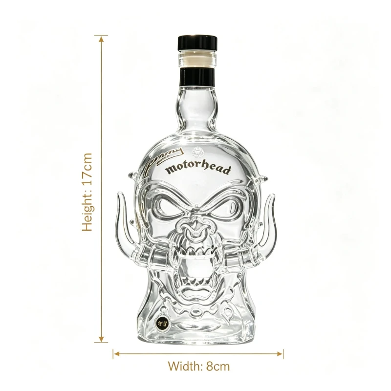 Crystal Glass Motorhead‑Style Skull Whiskey Decanter Liquor Bottle Home Bar Decor Gift for Rock Fans Whiskey Lovers