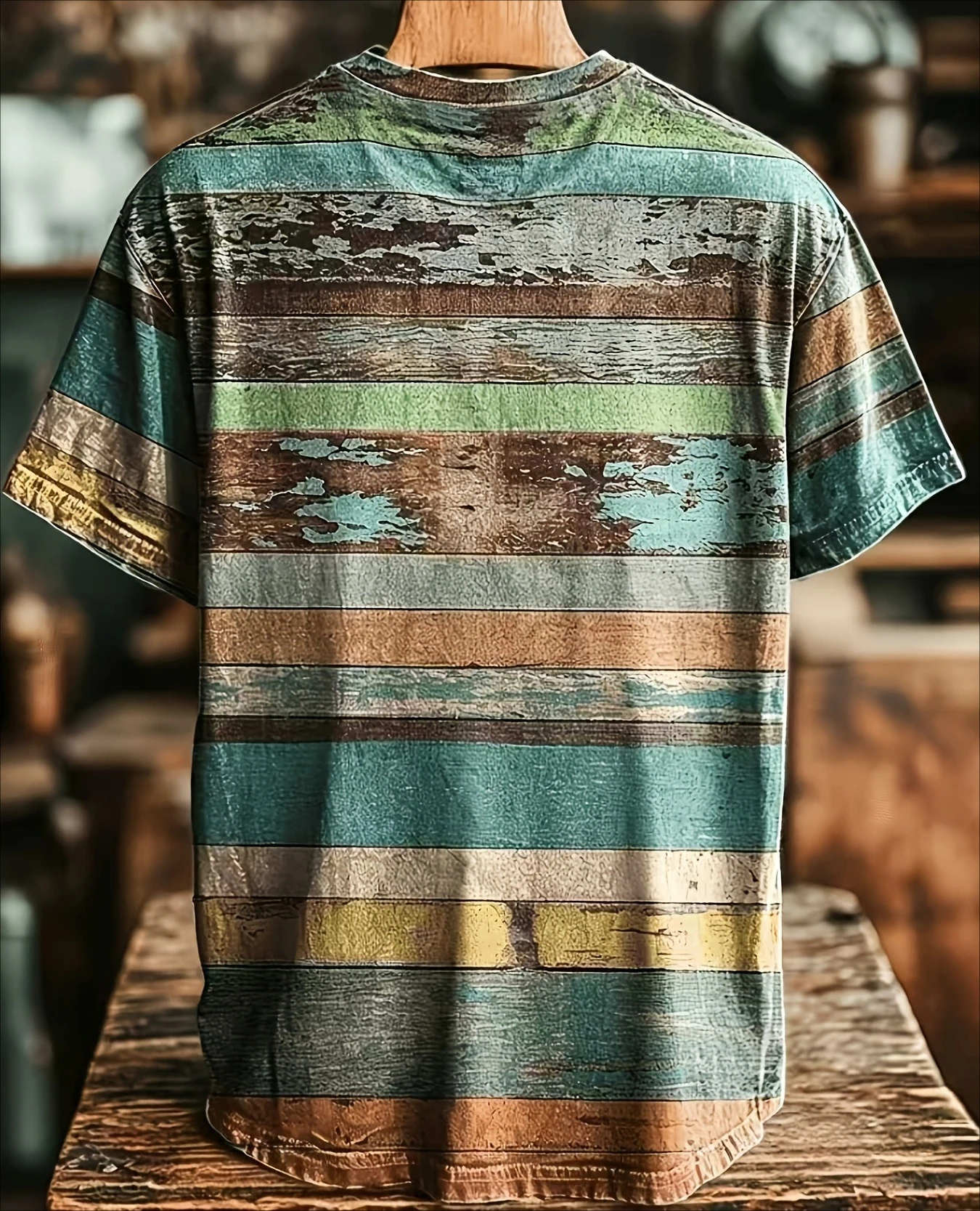 Vintage Abstract Colorful‑Stripe Print Casual Loose‑Fit T‑Shirt, Men's Standard‑Size Short‑Sleeve T‑Shirt