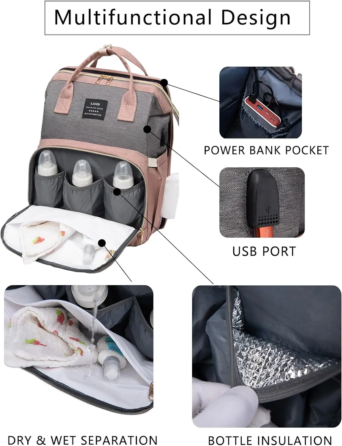 Baby Diaper Bags Backpack Large Capacity OrganizerWaterproof Baby Travel Crib Bed Foldable Multifunctional Daddy Mommy Nappy Bag