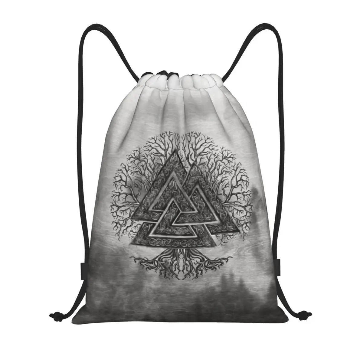 Custom Valknut And Tree Of Life Yggdrasil Drawstring Backpack Bags Lightweight Viking Norse Gym Sports Sackpack Sacks for Yoga