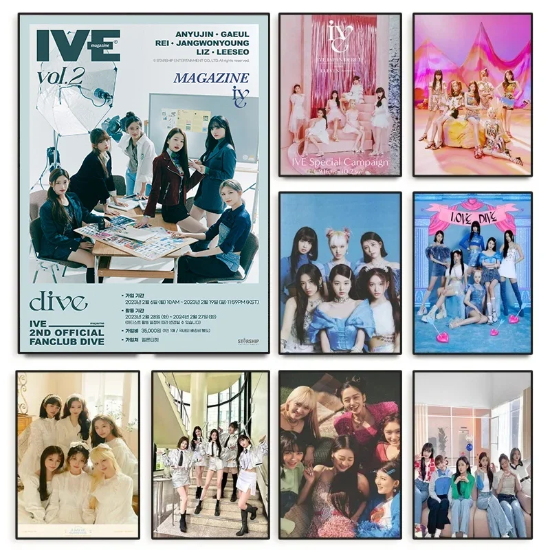 Kpop IVE Poster Wall Art Studio Album I’ve IVE Korean Fashion Cute Group Idol Picture Canvas Painting Room Home Decor Fans Gift