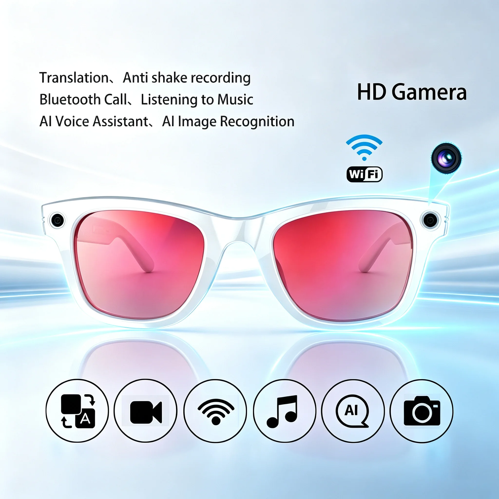 W610 Ai Smart Translation Clear Lenses Glasses 8MP HD Camera Recording Photo Video Recording Waterproof Call Sunglasses