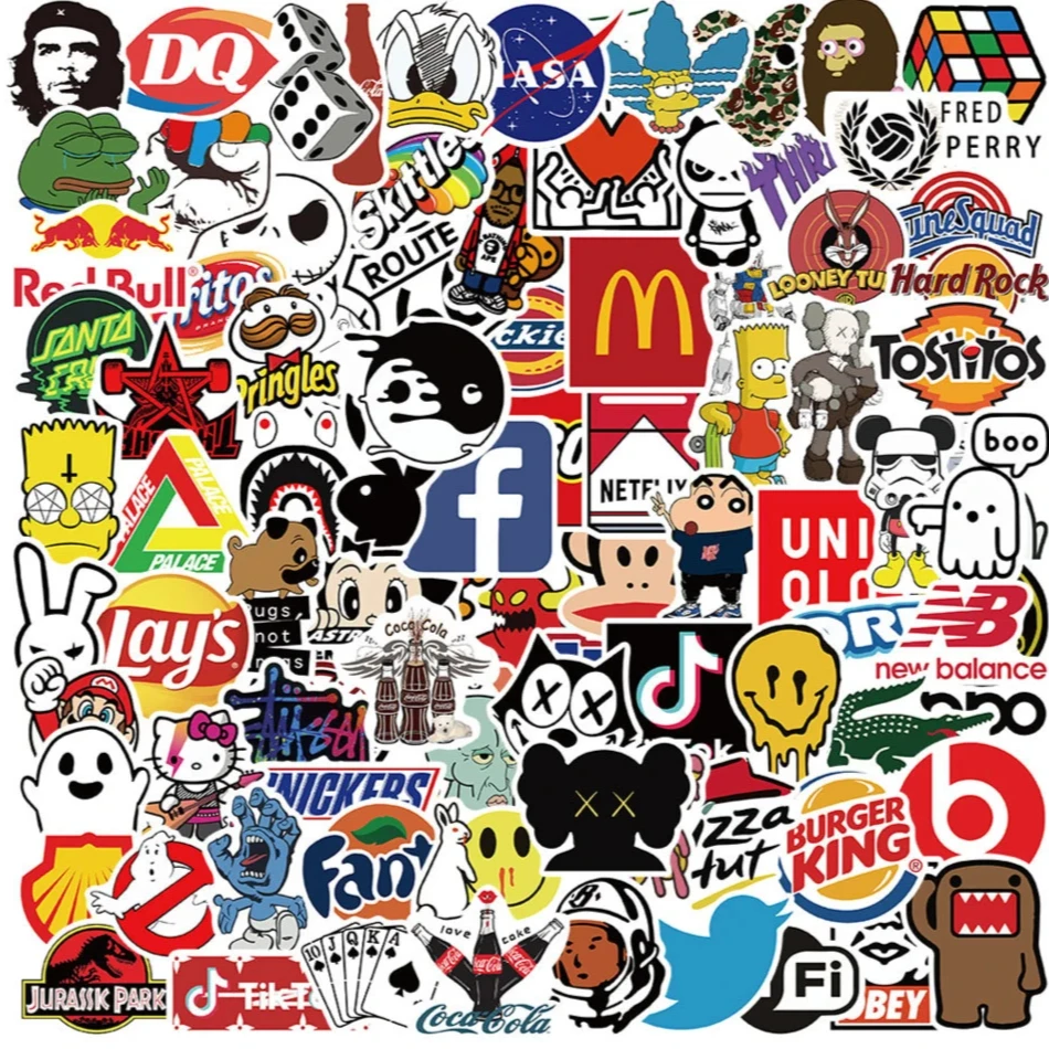 AliExpress Bandai 10/53/106Pcs Cool Fashion Brand Logo Stickers DIY Skateboard Laptop Luggage Bike Motorcycle Phone