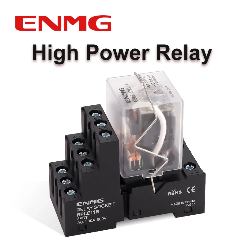 ENMG Compact High-Power Relay G30F - 30A Heavy-Duty, 12/24VDC & 220VAC,with Mounting Base 3+1 Isolated Cage-Type Base Status LED