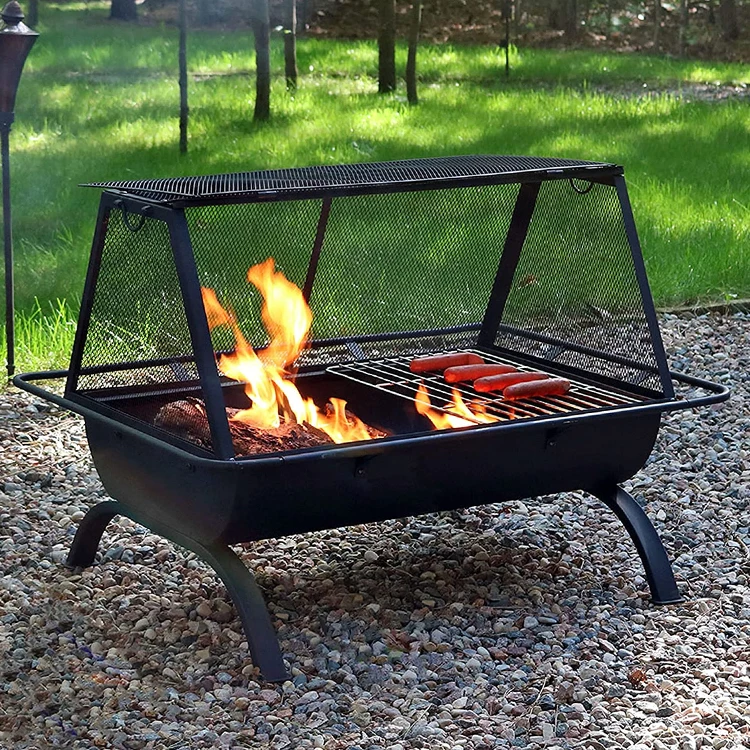 forStainless Steel Outdoor Garden Wood Burning Large Fire Pit With Cooking BBQ Grill