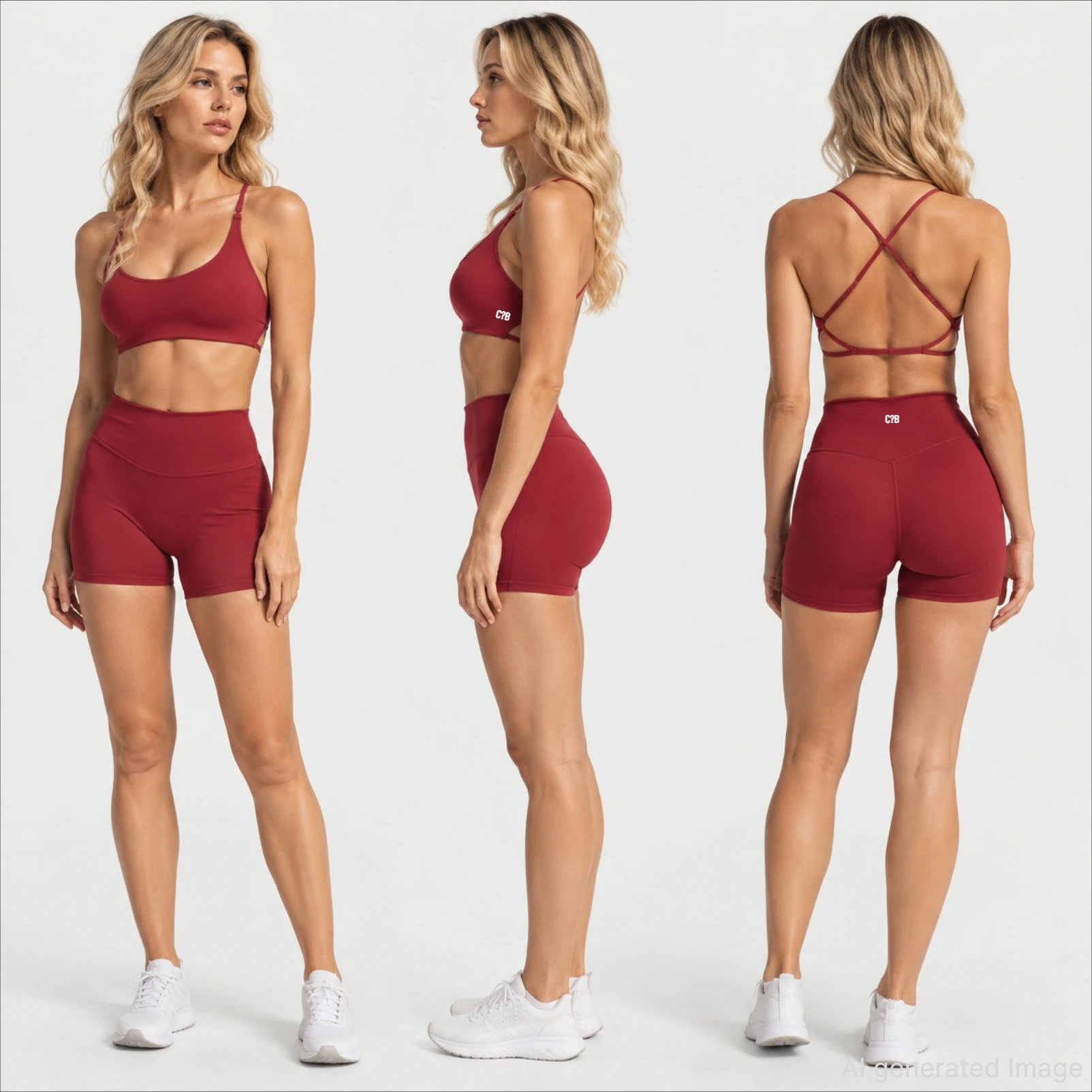 C-B Women Crisscross Back Padded Sports Bra High Waist Biker Shorts Solid Yoga Leggings Stretch Gym Fitness Workout Sportswear