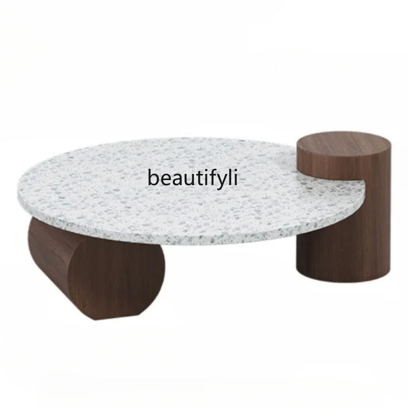 round Light Luxury Designer Coffee Table Living Room Home Simple Small Apartment round Table Terrazzo B & B Tea Table