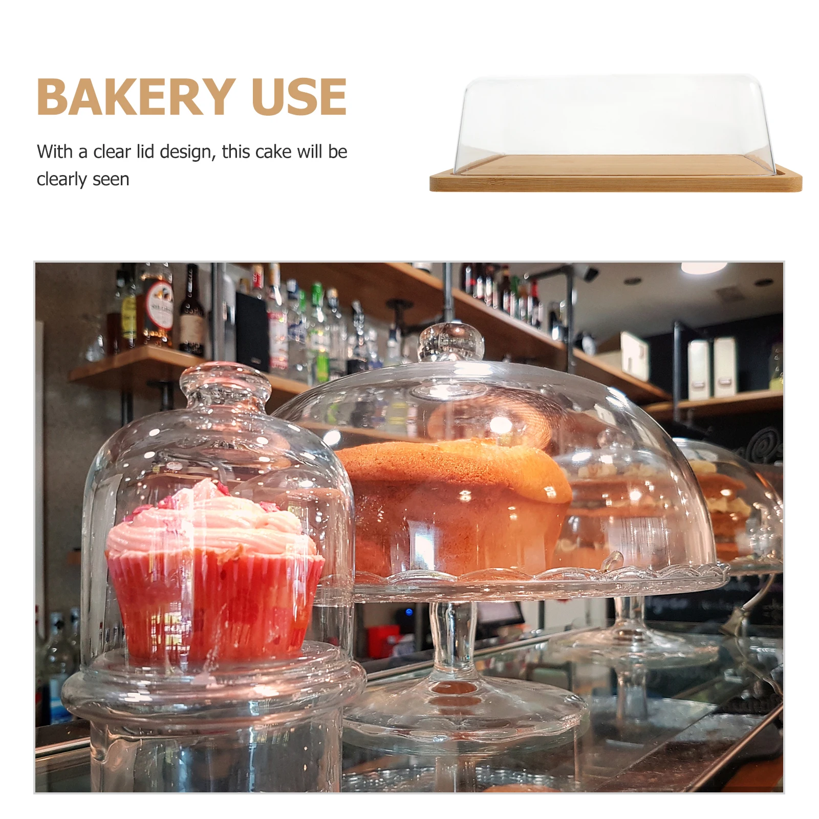 

Acrylic Cake Cover Rectangle Transparent Dome Stand Display Lid Set for Shop Party Banquet Treats Cupcakes Muffins