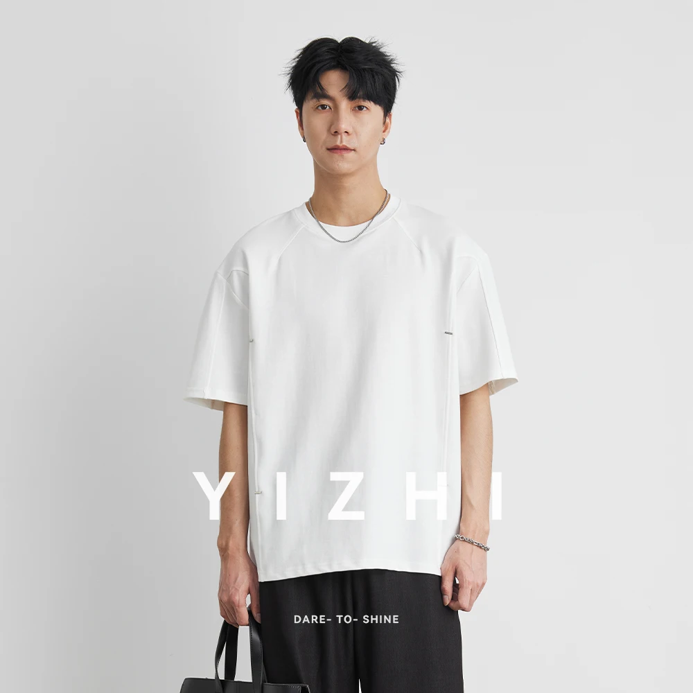 Fashion Korean Retro Solid Color Short Sleeve T-shirt 2025 Summer New Trend Round Neck Casual Loose Half Sleeve Top Men Clothing