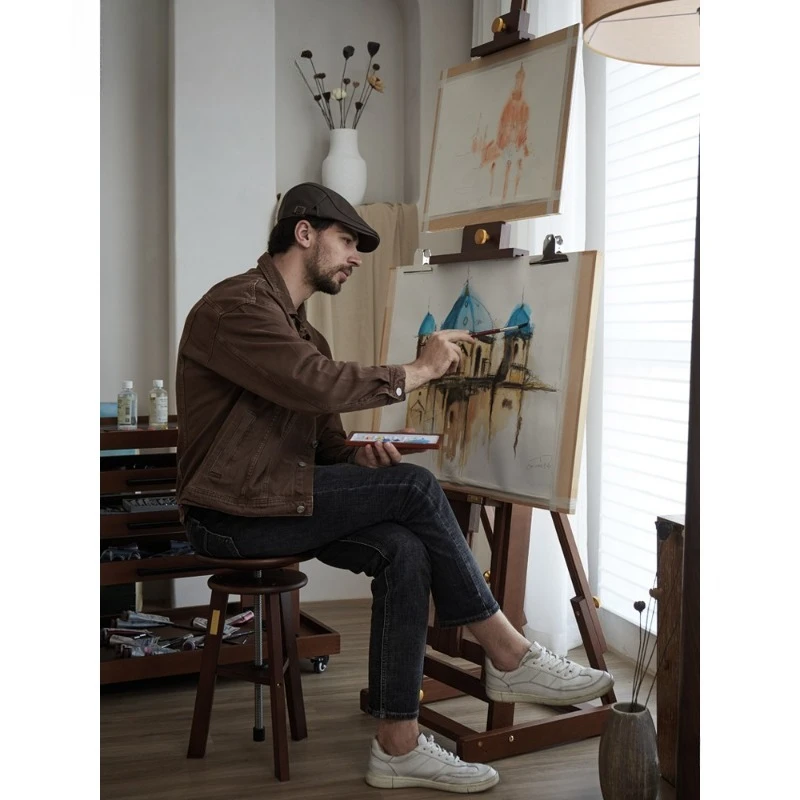 Dual-purpose oil painting stand Italian simple light luxury solid wood floor-to-ceiling