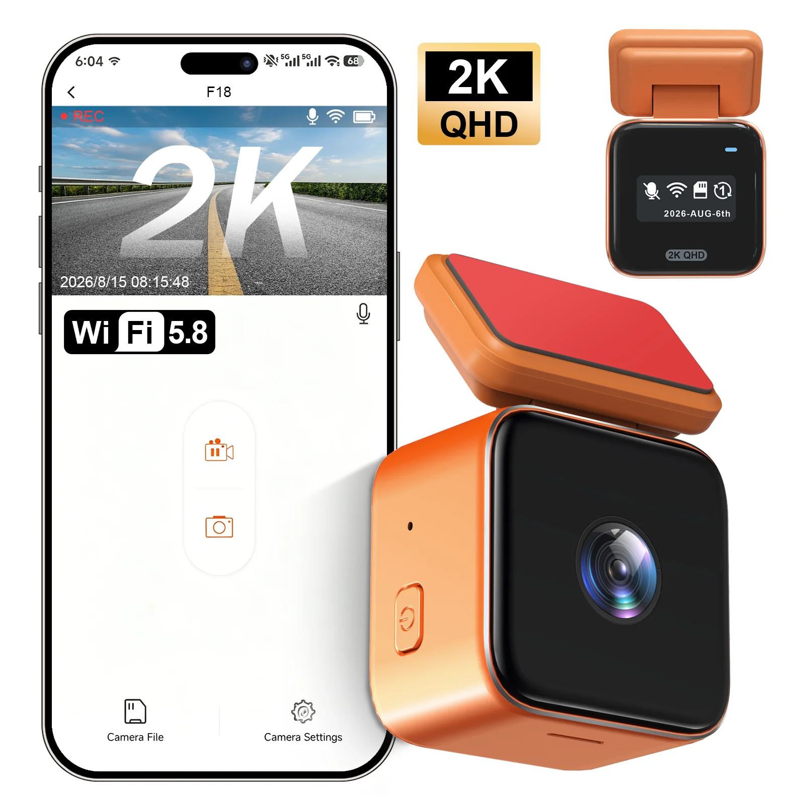 2K Dashcam Mini Car Camera WiFi APP Control Night Vision 24h Parking Mode Time-lapse Recording Loop Recording G-Sensor Car DVR