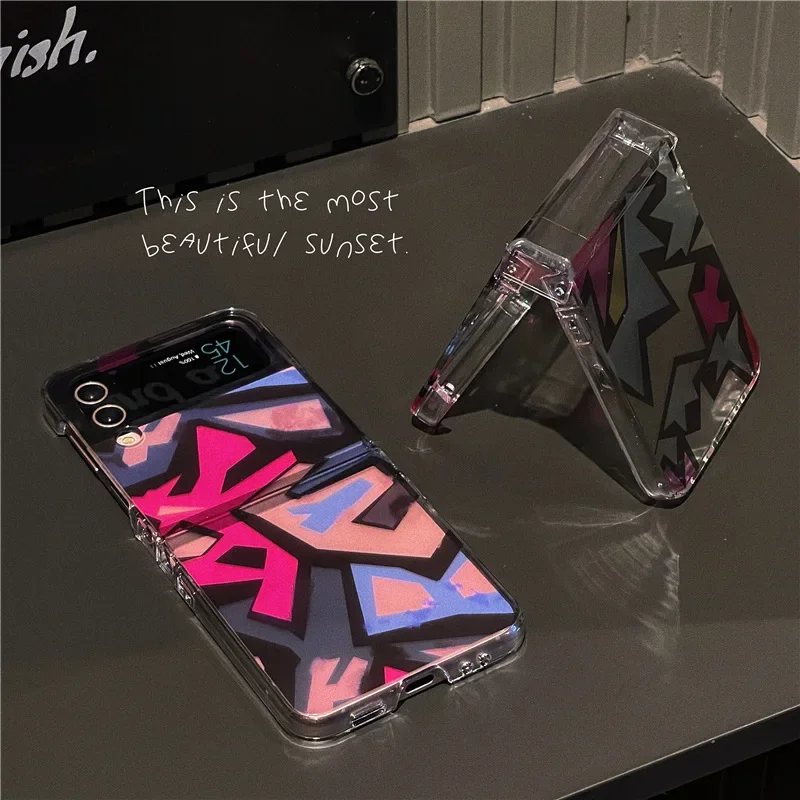 

Geometric Pattern Phone Case for Samsung Galaxy Z Flip 6 5 4 3 Protective Back Cover for ZFlip4 ZFlip5 ZFlip6 Case Shell