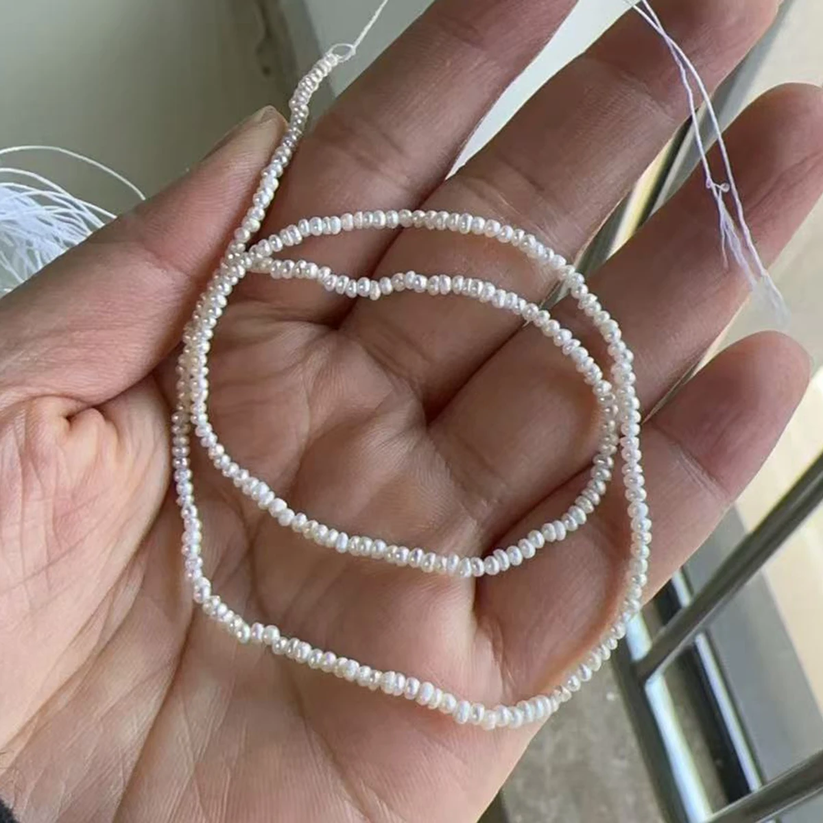1.8-2mm Grade A Flat Bead Natural Freshwater Pearl Semi-Finished Beads for Jewelry Making DIY Necklace Bracelet Accessories 36cm