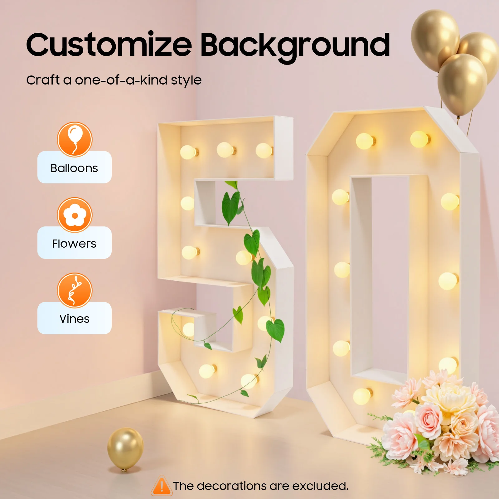 50 رقمًا مضيئةًا، ديكور حفلة عيد الميلاد الخمسين، لوحة KT، ألوان دافئة مقاومة للتآكل 20 * لمبات LED 39.37 بوصة للحفلات