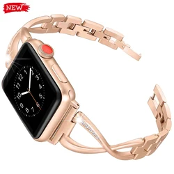 Strap for Apple Watch Band 49mm 44mm 41mm 45mm 40mm 42mm Diamond Stainless Steel Correa IWatch Ultra 2 Series 9 8 7 6 SE 5 4 3