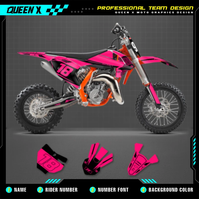 

Queen X MOTOR Cusotm Motorcycle Graphics Decal Stickers Kits Number Name For KTM SX65 SX 65 2016 2017 2018 2019 2020-2023