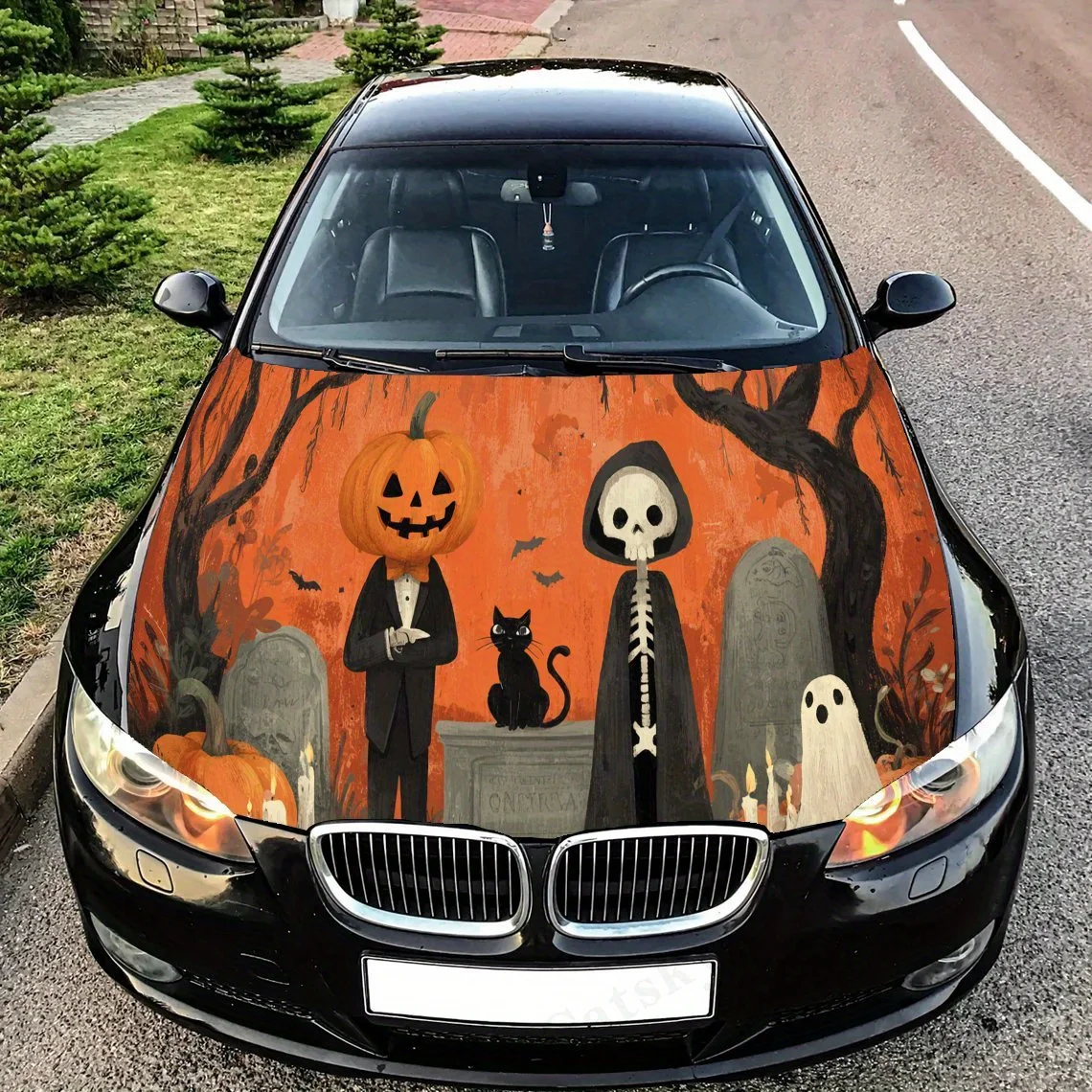 

Skeleton and Pumpkin Man print,car hood stickers,PVC waterproof Self adhesive car hood sticker,car hood decoration protection st