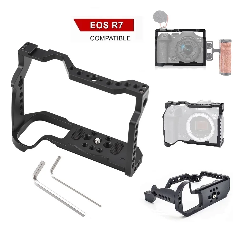 for Canon EOS R7 Camera Cage Protective Frame Photography Kit, Aluminum Alloy Camera Case w Arri Locating &Cold Shoe Mount Holes