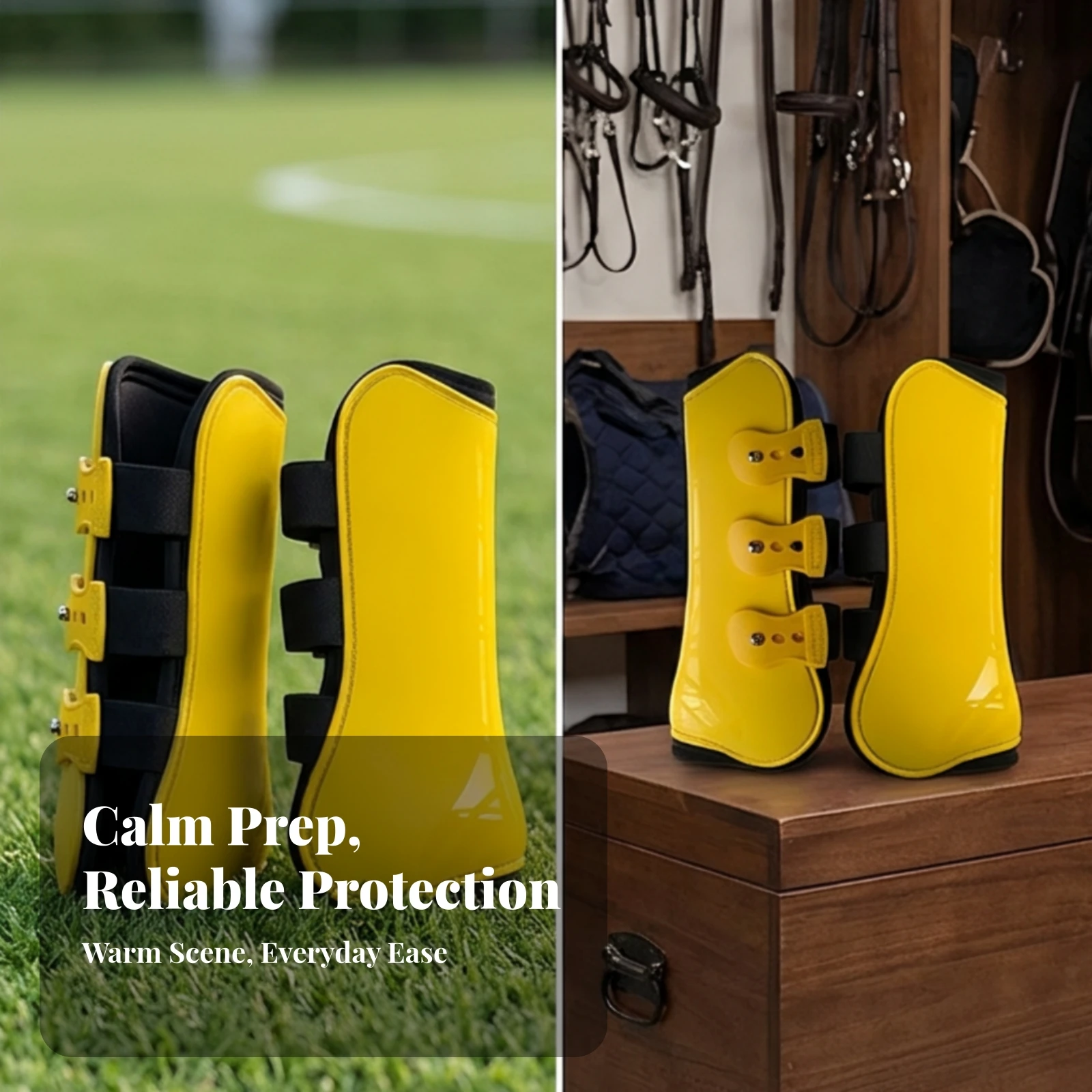 2x Horse Front Leg Boots Shock Absorbing Hind Leg Boots w/ Adjustable Strap-and-Buckle Closure Horse Equestrian for Show Jumping