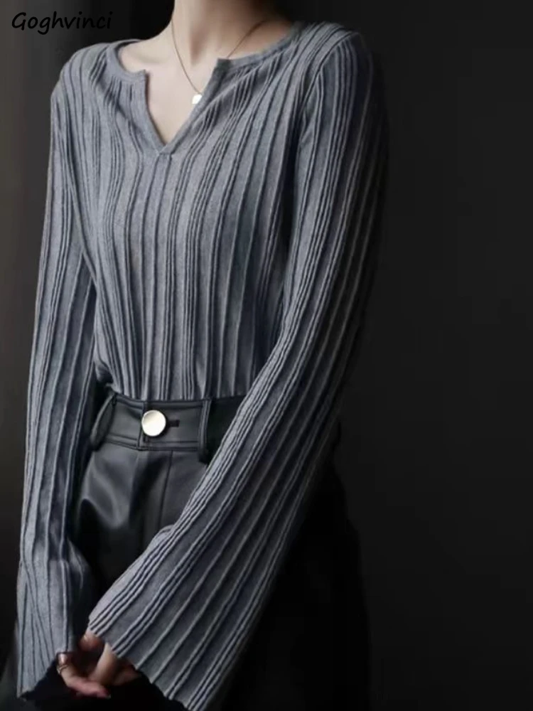 

Flare Sleeve T-Shirts for Women Solid V-neck Ins Soft All-match Simple Korean Fashion Spring Autumn Jacquard Inner Slim Fit Tops