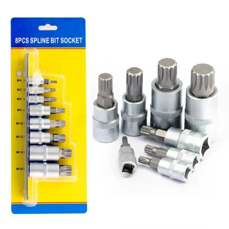 8 pçs 1/4 "3/8" 1/2 "torx bit socekt conjunto adaptador allen chave spline bits cabeça universal para chave de torque catraca chave de soquete