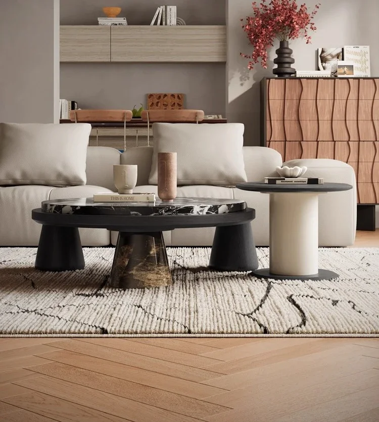 

yj39 Italian Style Light Luxury Marble Round Coffee Table Modern Minimalist Black Coffee Table
