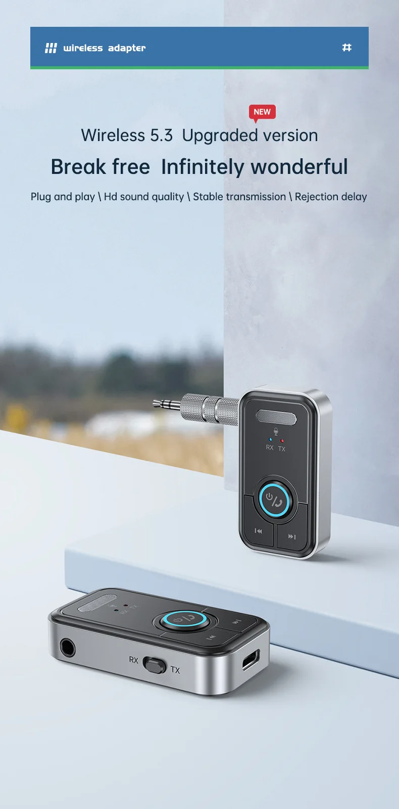 Bluetooth 5.3 Adapter Sender Empfänger Kabelloser Audio-Adapter für Auto Musik Kopfhörer Lautsprecher AUX Audio-Adapter mit 3,5mm Anschluss – Detail 13