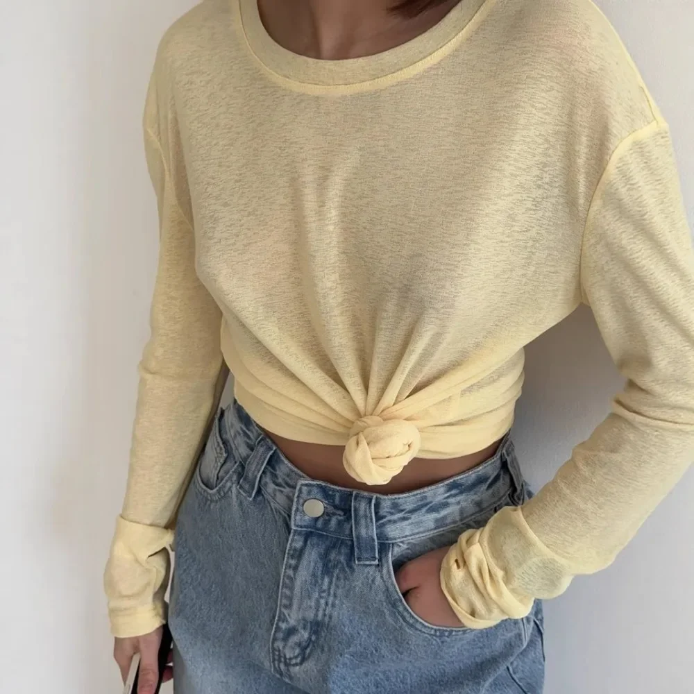 Fashion Snowflake Lyocell O-neck T-shirt Spring and Summer Women's Simple Solid Color Loose Soft Thin Casual Long Sleeve T-shirt