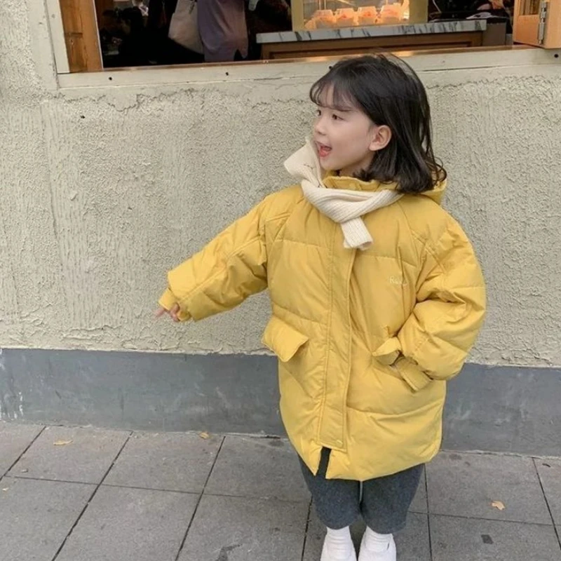 

Girls Down Coat Jacket Cotton Windbreak 2023 Yellow Warm Plus Thicken Velvet Winter Outwear Children's Clothing