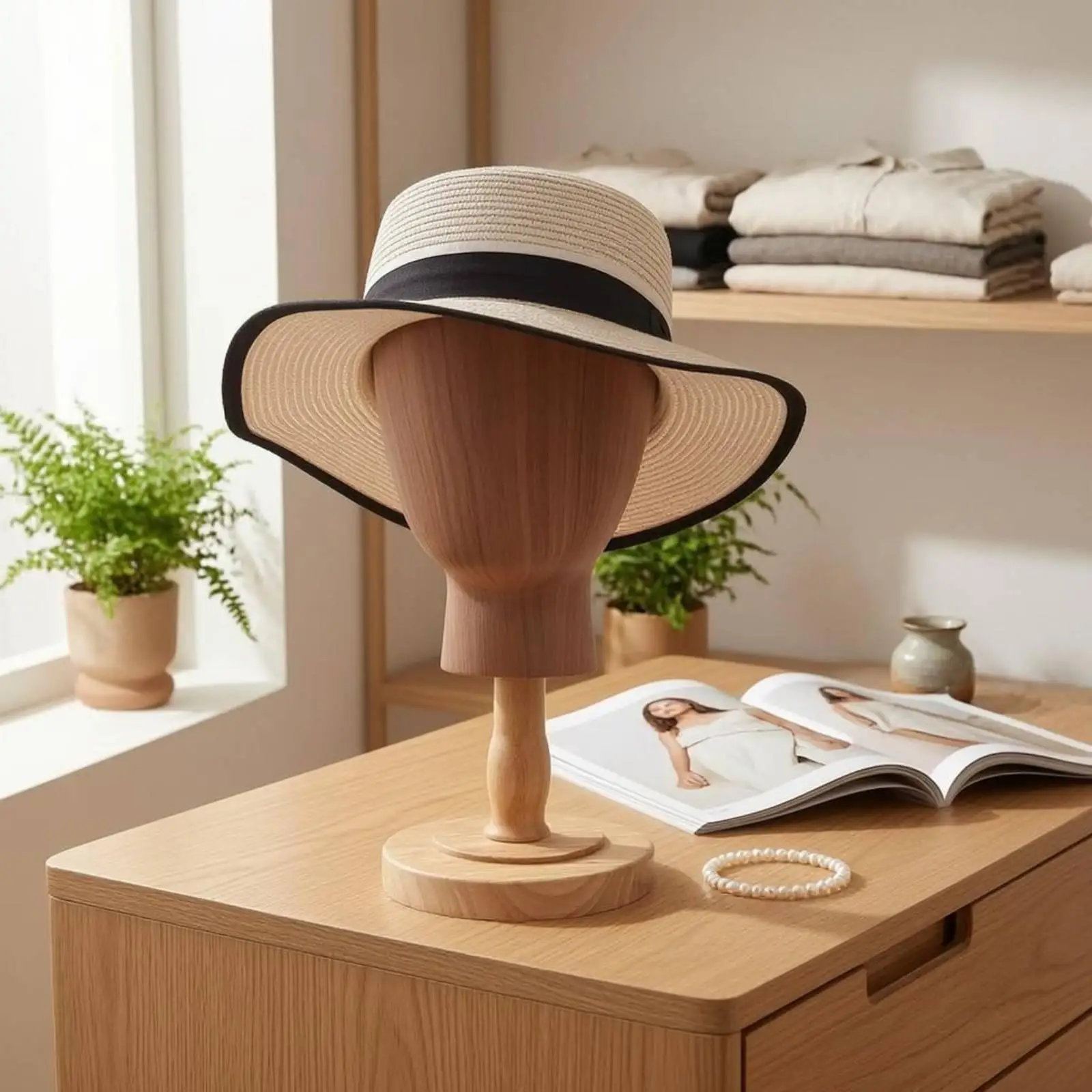 Hairpiece Stand Wood-Grain Finish Hairpiece Display Head Removable Support