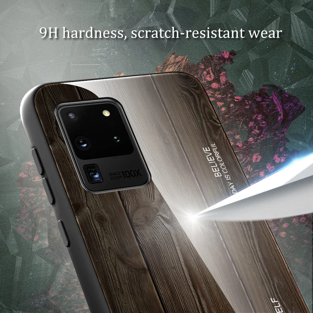 Wooden Grain Case for Samsung Galaxy S25 S24 S23 S22 S21 S20 Ultra Plus Note Lite Tempered Glass Shell Mobile Phone Case Cover
