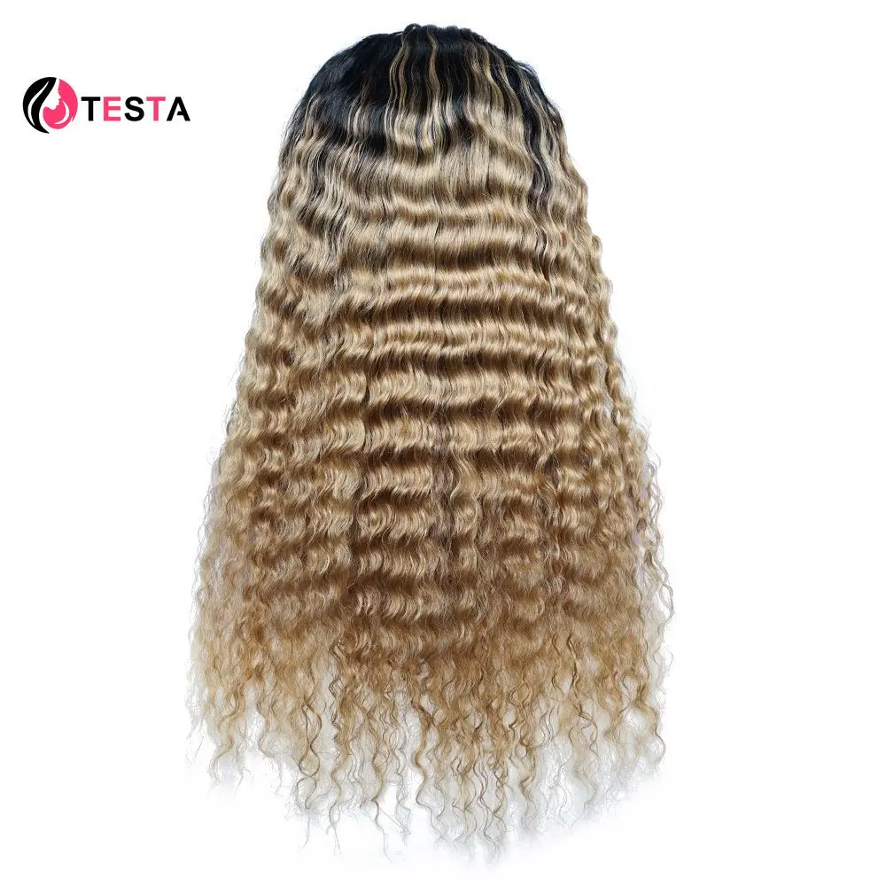 1B27 Ombre madu pirang tanpa lem bando gelombang dalam Wig rambut manusia mesin penuh dibuat Wig Remy Brasil untuk wanita kepadatan 150%