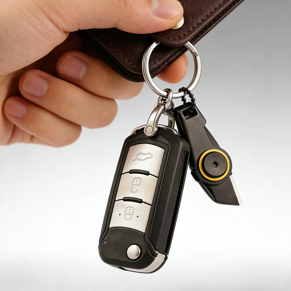 Black Gold Trim Folding Keychain Utility Mini Knife Stainless Steel Compact EDC Tool with Bead Chain Pendant Portable Design