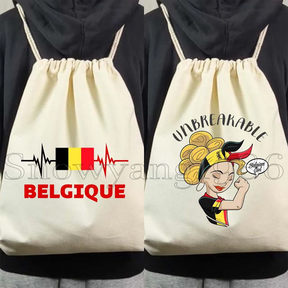 Brussels Belgium Flag Map Belgian Cute Canvas Drawstring Bags Soccer Backpack Gym Cotton Sackpack Gifts Sports Yoga String Bag