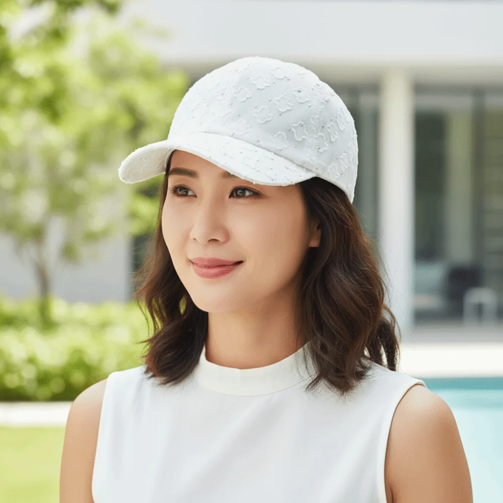 

Flower Lace Baseball Cap Shiny Rhinestone Adjustable Strap Sun Hat Breathable Mesh Hollow Out Lace Peaked Cap Sun Sensitive