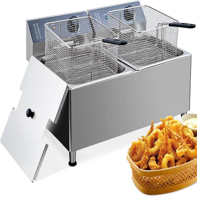 Electric Fryer,  Fryer With Baskets Large, Portable Deep Fryer For Restaurant And Home Use, Electric Deep Fryer With Basket  Lid