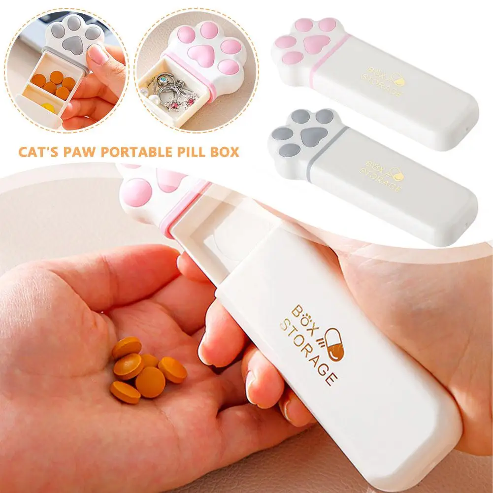 NEW Creative Mini Cat Claw Portable Three-compartment Box Evening Pill Multi-color And Noon Optional Pill Cute Morning Box W0I4