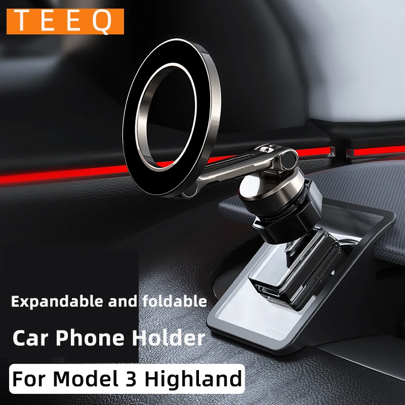 For Tesla Model3 Highland Model Y 2019-2024 Metal Car Phone Holder Mount Adjustable Magnetic Car Phone Support Frame Accessories